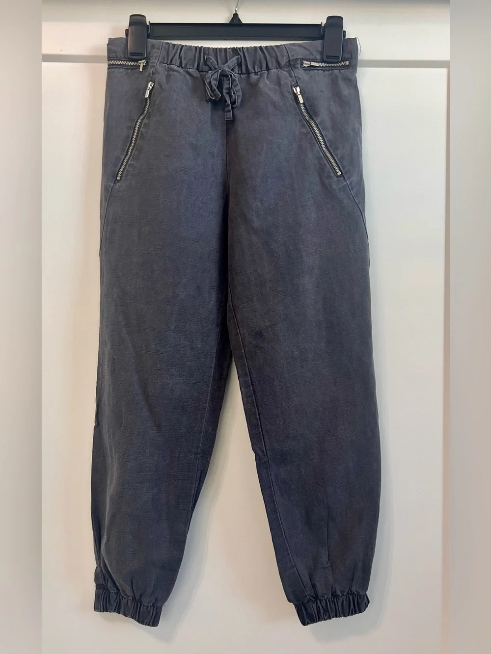 Zara women premium linen Charcoal Jogger Pants XS  chic summer minimalist Luxe